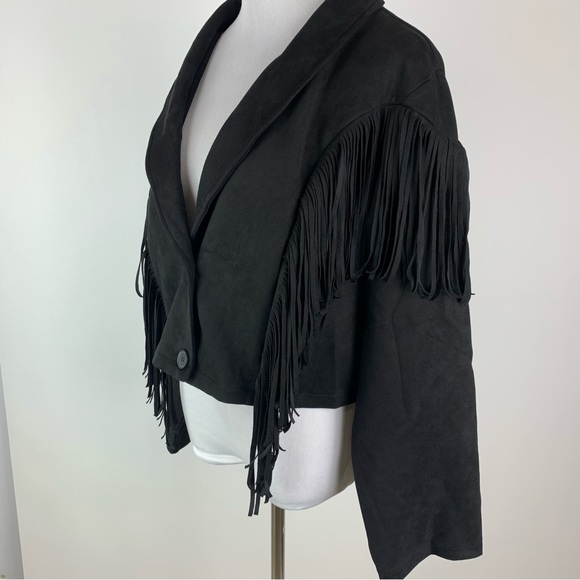 Shein Curve Black Fringe Faux Suede Jacket 4X - Picture 6 of 13